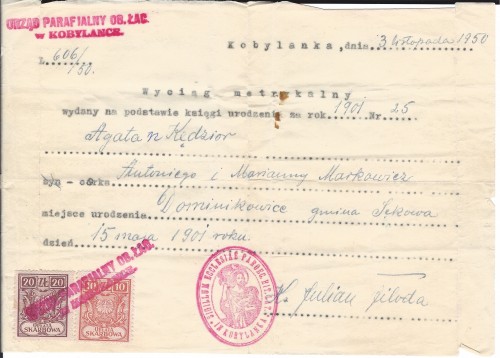 Agnes Kedsior Birth Cert.